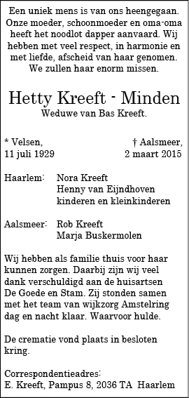 Familiebericht/overlijdensbericht