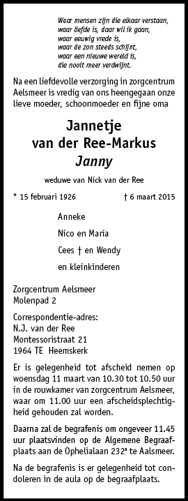 Familiebericht/overlijdensbericht