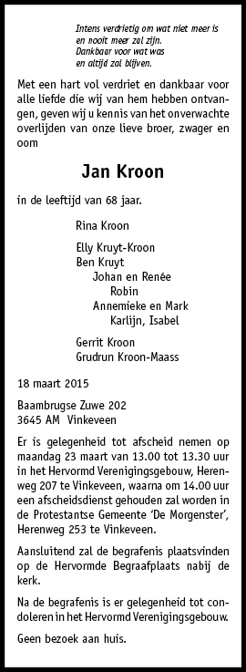 Familiebericht/overlijdensbericht