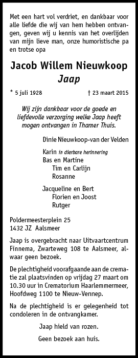 Familiebericht/overlijdensbericht