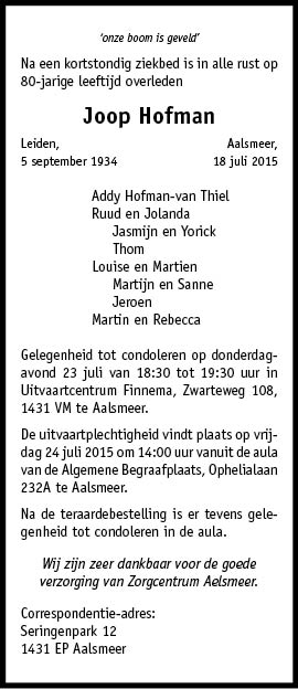 Familiebericht/overlijdensbericht