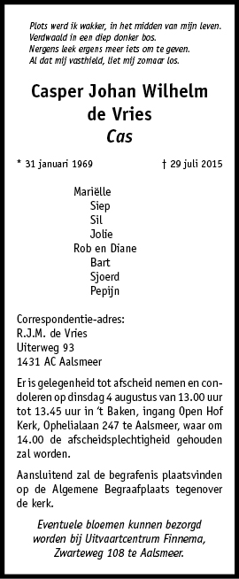 Familiebericht/overlijdensbericht