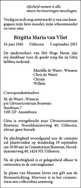Familiebericht/overlijdensbericht