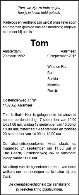 Familiebericht/overlijdensbericht