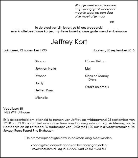 Familiebericht/overlijdensbericht