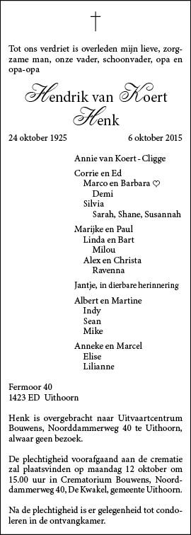 Familiebericht/overlijdensbericht