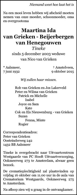 Familiebericht/overlijdensbericht