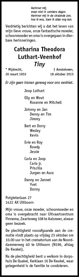 Familiebericht/overlijdensbericht