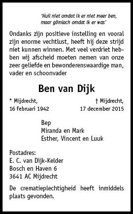 Familiebericht/overlijdensbericht