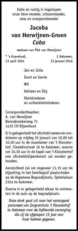 Familiebericht/overlijdensbericht