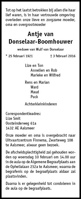 Familiebericht/overlijdensbericht