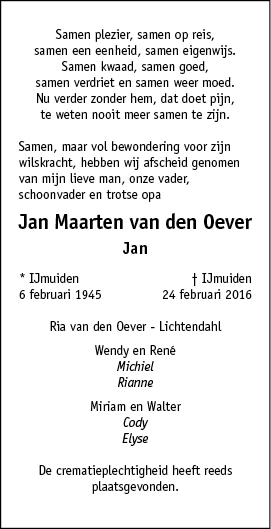 Familiebericht/overlijdensbericht