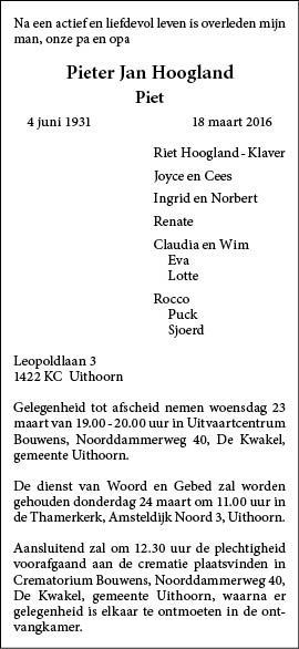 Familiebericht/overlijdensbericht