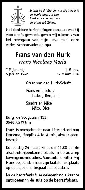 Familiebericht/overlijdensbericht