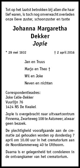 Familiebericht/overlijdensbericht
