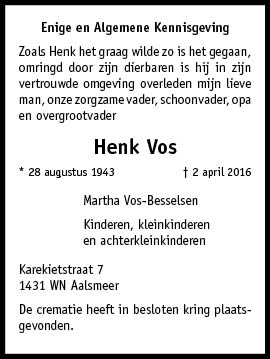 Familiebericht/overlijdensbericht