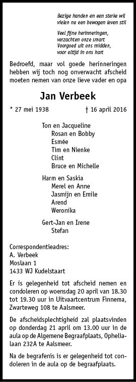 Familiebericht/overlijdensbericht