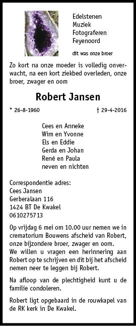 Familiebericht/overlijdensbericht
