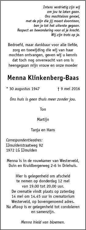 Familiebericht/overlijdensbericht