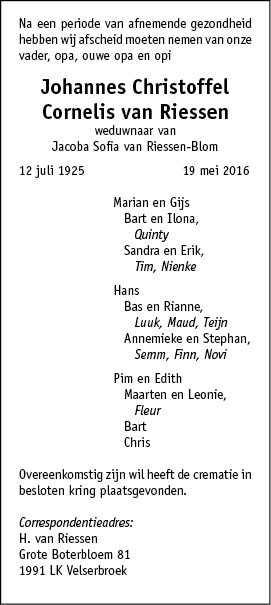 Familiebericht/overlijdensbericht