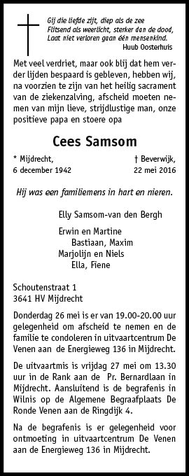 Familiebericht/overlijdensbericht