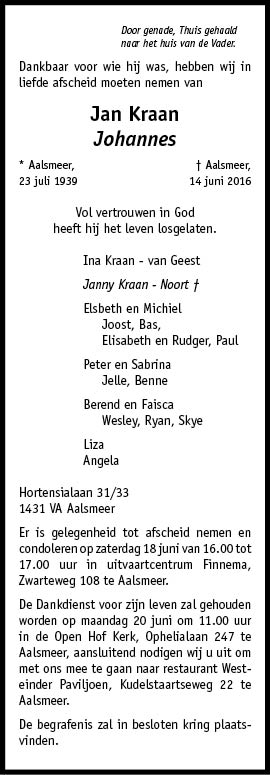 Familiebericht/overlijdensbericht