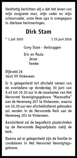 Familiebericht/overlijdensbericht
