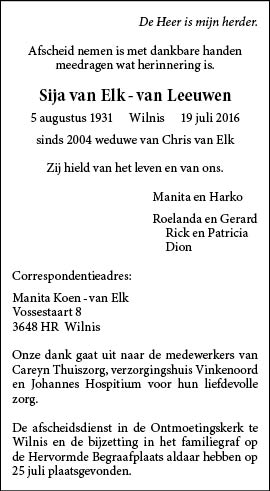 Familiebericht/overlijdensbericht