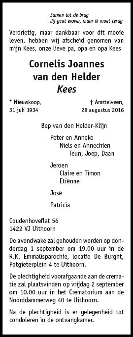 Familiebericht/overlijdensbericht