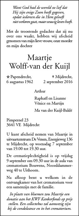 Familiebericht/overlijdensbericht
