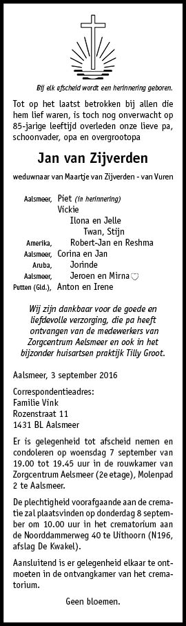Familiebericht/overlijdensbericht