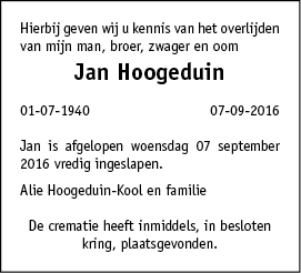 Familiebericht/overlijdensbericht