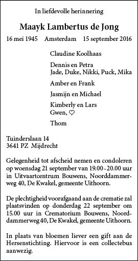 Familiebericht/overlijdensbericht