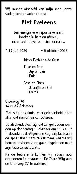 Familiebericht/overlijdensbericht