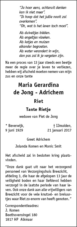 Familiebericht/overlijdensbericht