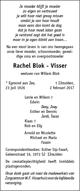 Familiebericht/overlijdensbericht