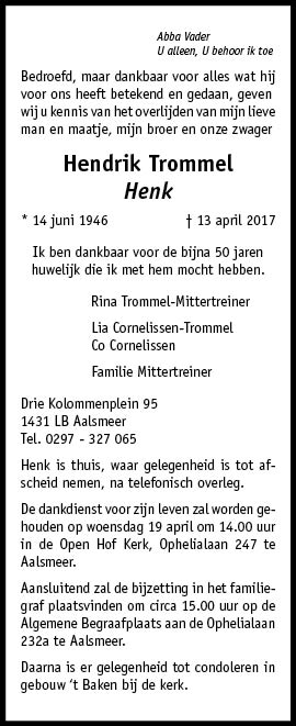 Familiebericht/overlijdensbericht