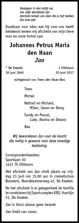 Familiebericht/overlijdensbericht