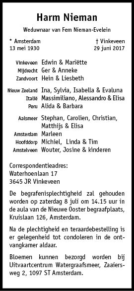 Familiebericht/overlijdensbericht