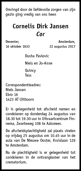 Familiebericht/overlijdensbericht