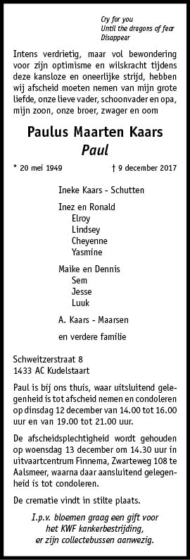 Familiebericht/overlijdensbericht