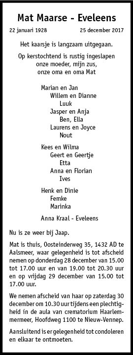 Familiebericht/overlijdensbericht