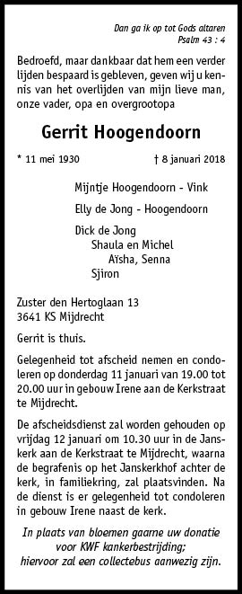 Familiebericht/overlijdensbericht