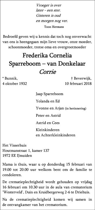 Familiebericht/overlijdensbericht