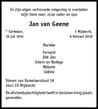 Familiebericht/overlijdensbericht