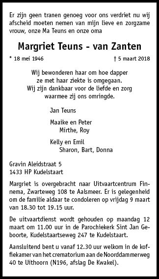 Familiebericht/overlijdensbericht
