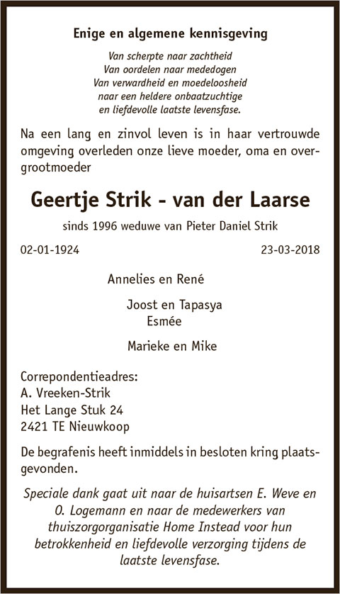 Familiebericht/overlijdensbericht