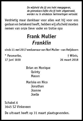 Familiebericht/overlijdensbericht