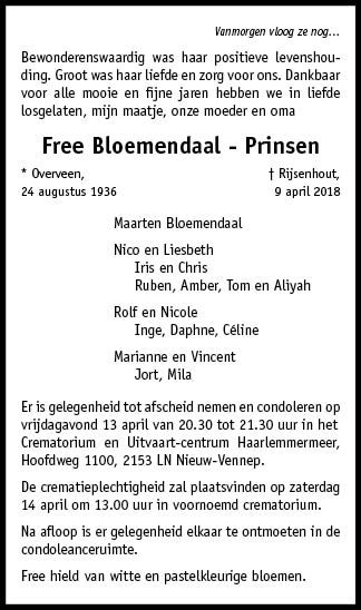 Familiebericht/overlijdensbericht