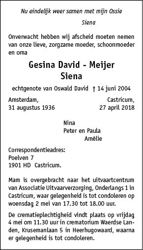 Familiebericht/overlijdensbericht